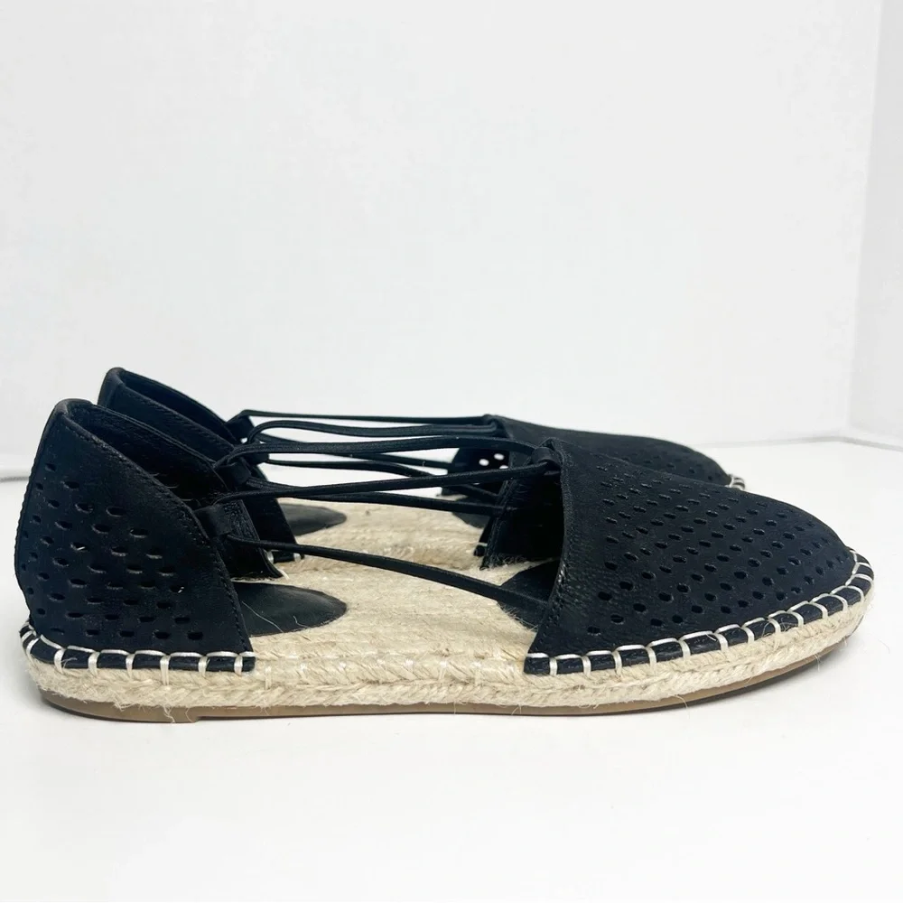 •EILEEN FISHER• Lee 2 Espadrille Sandal Black Perforated Nubuck Leather Size‎ 6